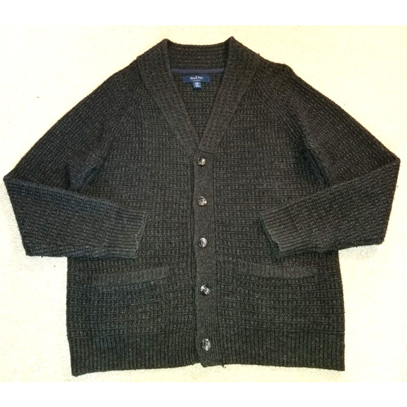 Mens Sweater-SAVILE ROW-charcoal waffle knit lambs' wool v cardigan Grandpa-M - Picture 1 of 4